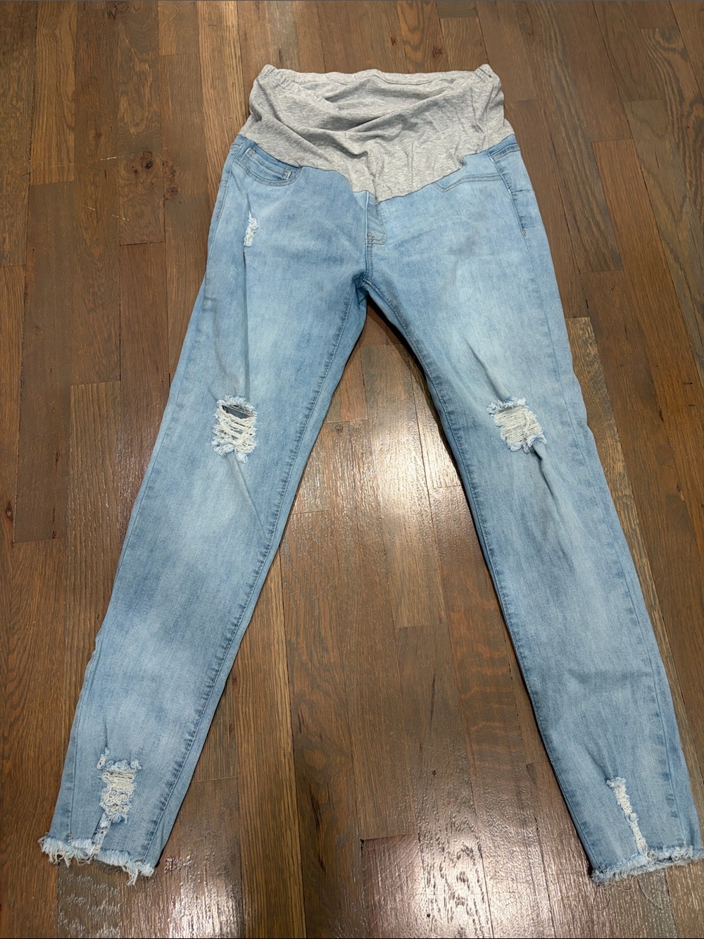 Maternity Distressed Light Blue Skinny Jeans with Stretch Waistband